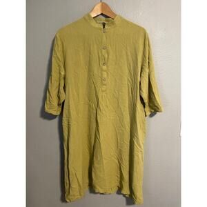 MEOMUA Dress Womens Size XL Green Linen Blend Tunic Shirt Henley Lagenlook